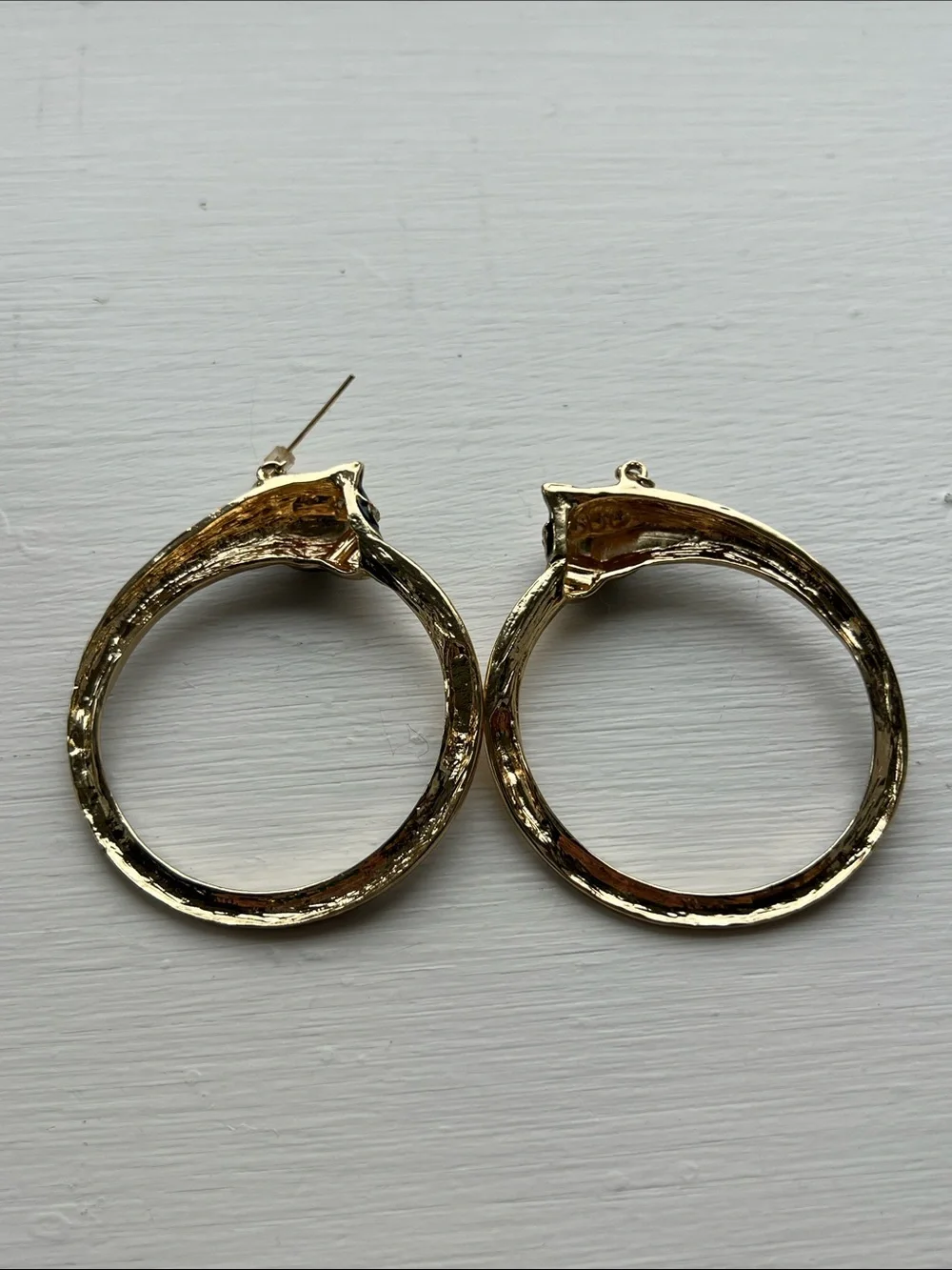 Black Enamel Panther Hoop Earrings with Gold Accents
